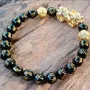 Om Mani Padme Hum Engraved Powerful Black Tourmaline Bracelet With Lion Charm