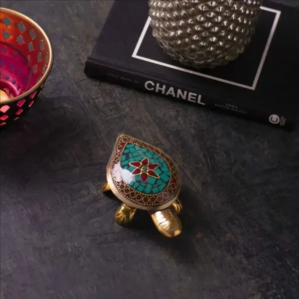Floral Wish Fulfilling Brass Tortoise