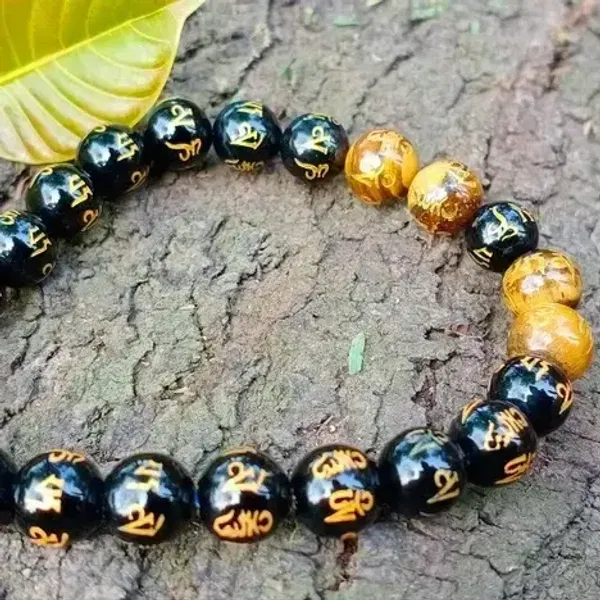 Om Mani Padme Hum Engraved Powerful Black Tourmaline Bracelet