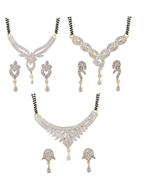 YouBella Women's Pride Collection Combo of Three Designer American Diamond Mangalsutra