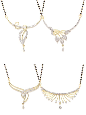 YouBella Women's Pride Collection Combo of Four Designer American Diamond Mangalsutra Pendant with Chain for Women