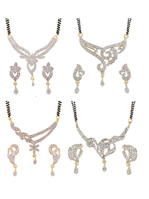YouBella Women's Pride Collection Combo of Four Designer American Diamond Mangalsutra Pendant with Chain and Earrings for Women