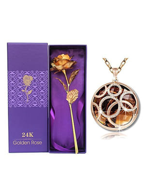 Valentine YouBella Jewellery Combo of Gold Plated Rose Flower and Crystal Love Pendant Necklace for Women and Girls