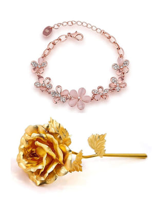Valentine YouBella Jewellery Combo of Gold Plated Rose Flower and Charm Bangle Bracelet for Girls/Women
