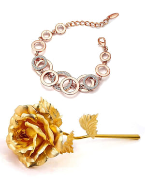 Valentine YouBella Jewellery Combo of Gold Plated Rose Flower and Charm Bangle Bracelet for Girls/Women