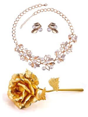Valentine YouBella Jewellery Combo of Gold Plated Rose Flower and Jewellery Necklace Set for Girls/Women