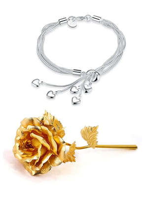 Valentine YouBella Jewellery Combo of Gold Plated Rose Flower and Charm Bangle Bracelet for Girls/Women
