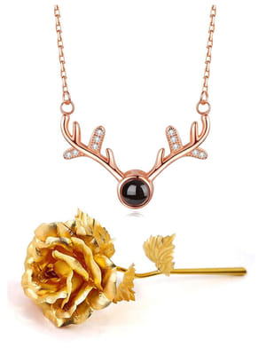 Valentine YouBella Jewellery Combo of Gold Plated Rose Flower and I Love You in 100 Languages Pendant Necklace for Women and Girls
