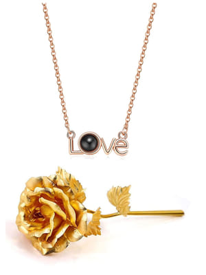 Valentine YouBella Jewellery Combo of Gold Plated Rose Flower and I Love You in 100 Languages Pendant Necklace for Women and Girls