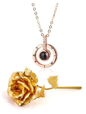 Valentine YouBella Jewellery Combo of Gold Plated Rose Flower and I Love You in 100 Languages Pendant Necklace for Women and Girls