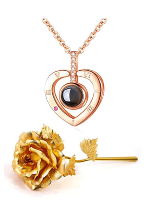 Valentine YouBella Jewellery Combo of Gold Plated Rose Flower and I Love You in 100 Languages Pendant Necklace for Women and Girls