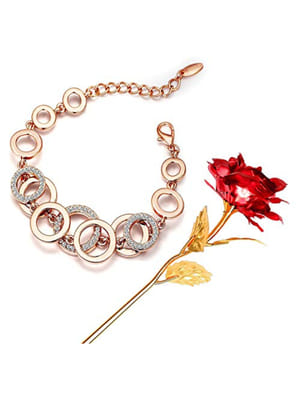 Valentine YouBella Jewellery Combo of Gold Plated Rose Flower and Charm Bangle Bracelet for Girls/Women