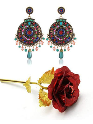Valentine Gifts for Her : YouBella Jewellery Combo of Gold plated Rose Flower and Earrings for Girls/Women