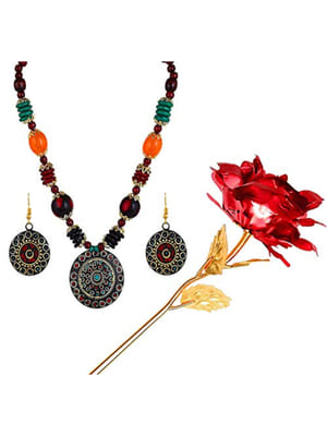 Valentine YouBella Jewellery Combo of Gold Plated Rose Flower and Jewellery Necklace Set for Girls/Women