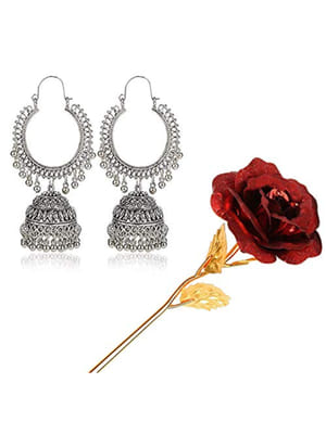 Valentine Gifts for Her : YouBella Jewellery Combo of Gold plated Rose Flower and Jhumka Earrings for Girls/Women