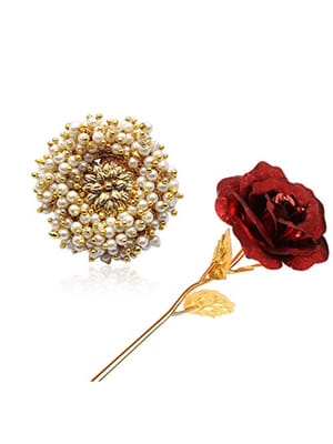 Valentine YouBella Jewellery Combo of Gold Plated Rose Flower and Charm Bangle Bracelet for Girls/Women