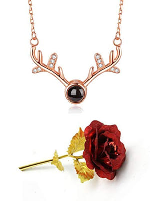 Valentine YouBella Jewellery Combo of Gold Plated Rose Flower and I Love You in 100 Languages Pendant Necklace for Women and Girls