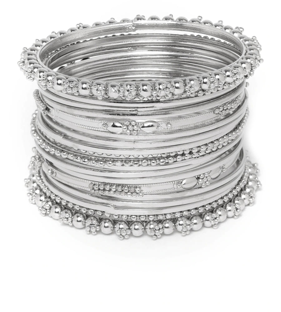 YouBella Set of 20 Silver-Plated Beaded Bangles