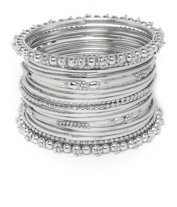 YouBella Set of 20 Silver-Plated Beaded Bangles