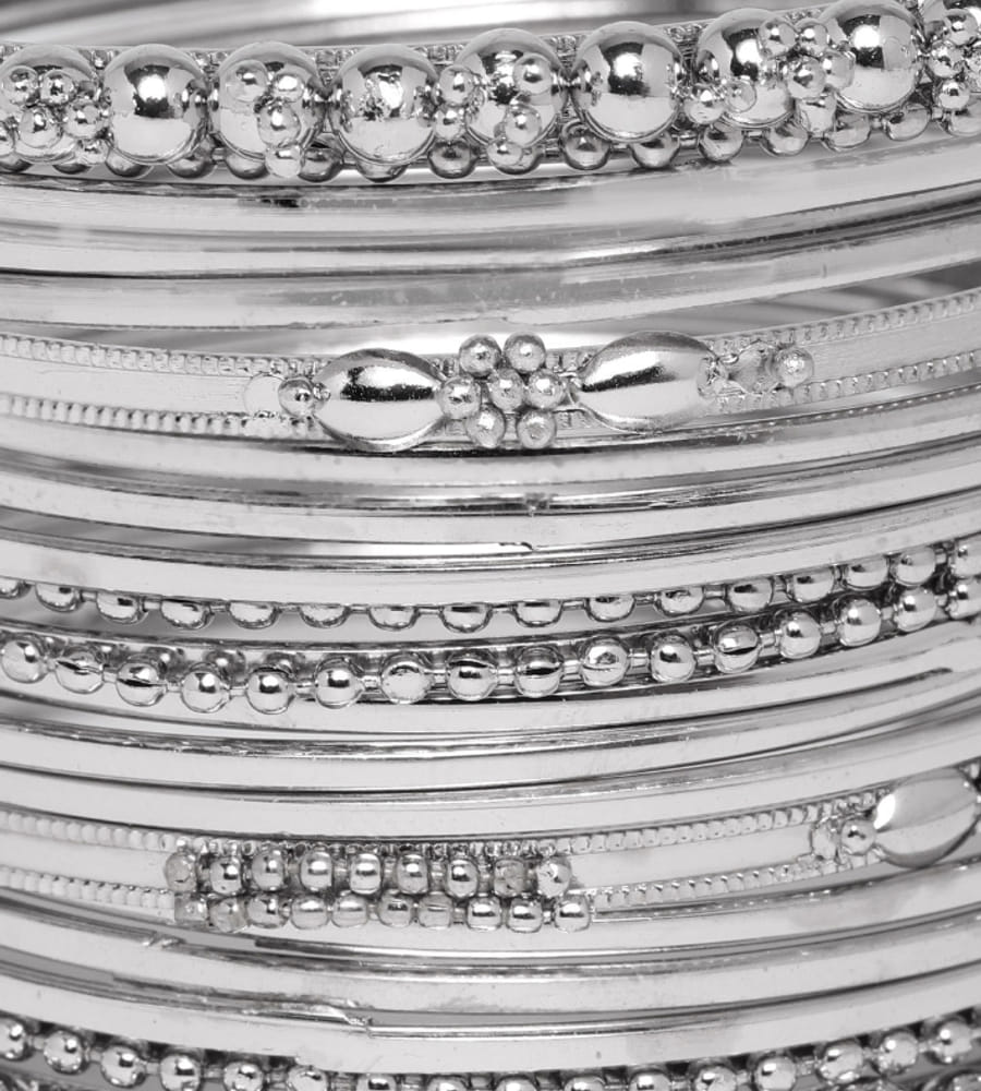 YouBella Set of 20 Silver-Plated Beaded Bangles