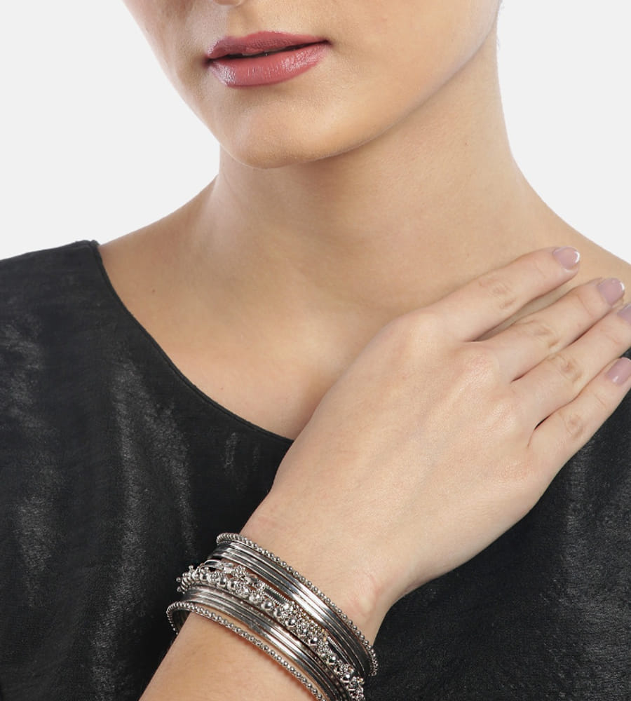 YouBella Set of 20 Silver-Plated Beaded Bangles