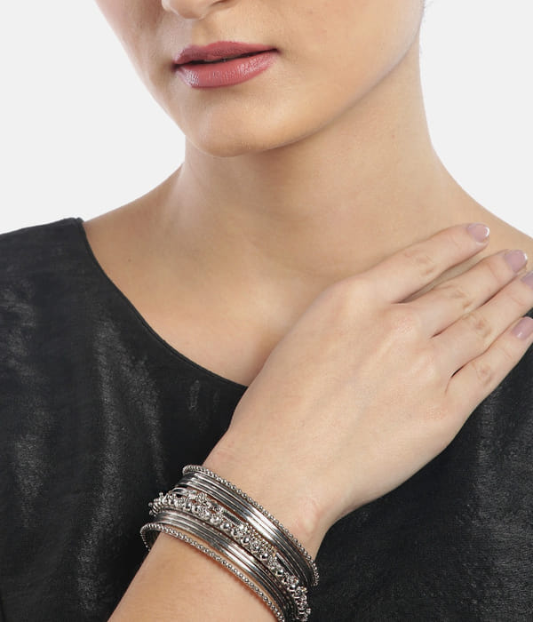 YouBella Set of 20 Silver-Plated Beaded Bangles