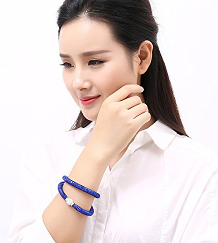 Best Valentine Gifts : YouBella Jewellery Stardust Crystal Bangle Bracelet Cum Necklace for Women and Girls (Blue)