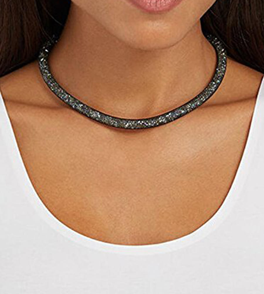 Best Valentine Gifts : YouBella Jewellery Stardust Crystal Bangle Bracelet Cum Necklace for Women and Girls (Black)
