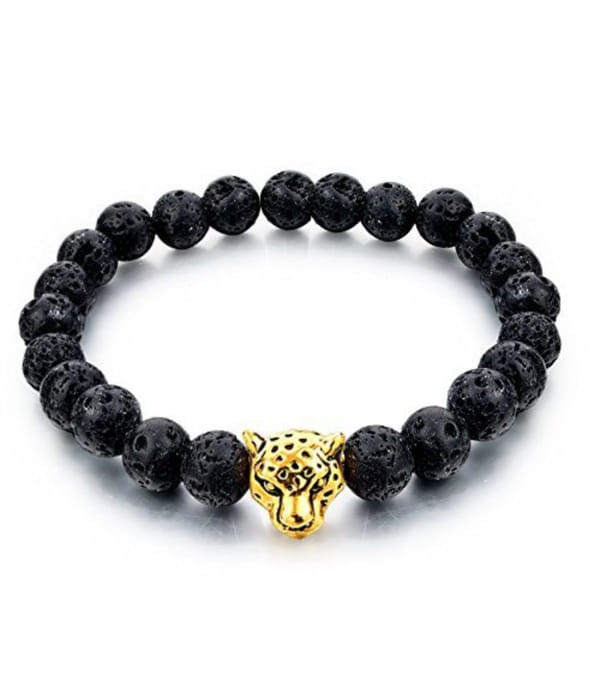 YouBella Fashion Jewellery Natural Healing Stones Divine Black Beads and Leopard Daily Fancy Stylish Bracelet for Men/Women/Boys/Girls (Gold)