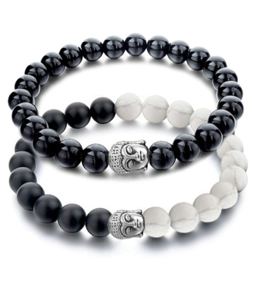 YouBella Fashion Jewellery Natural Healing Stones Divine Black and White Beads Daily Fancy Stylish Couple Bracelet for Men/Women/Boys/Girls