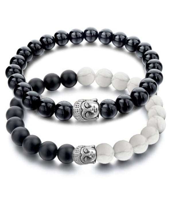 YouBella Fashion Jewellery Natural Healing Stones Divine Black and White Beads Daily Fancy Stylish Couple Bracelet for Men/Women/Boys/Girls
