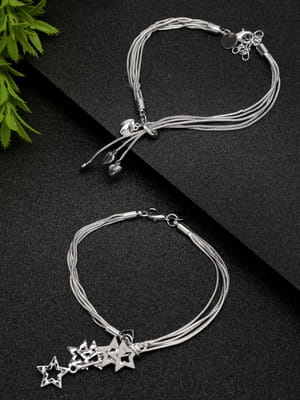 YouBella Women 2 Silver-Toned Silver-Plated Kada Bracelet