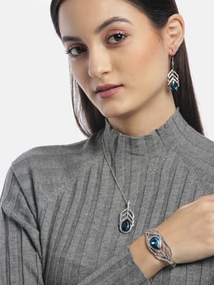 Valentine YouBella Fashion Jewellery Lord Krishna Crystal Combo Pendant Necklace Set, Bangle Bracelet and Fancy Earrings for Women and Girls
