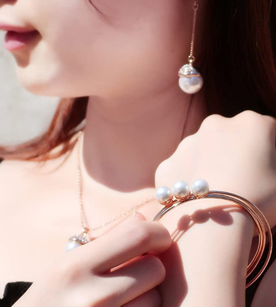 Valentine YouBella Fashion Jewellery Crystal Pearl Combo Pendant Necklace Set, Bangle Bracelet and Fancy Earrings for Women and Girls