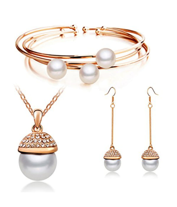 Valentine YouBella Fashion Jewellery Crystal Pearl Combo Pendant Necklace Set, Bangle Bracelet and Fancy Earrings for Women and Girls