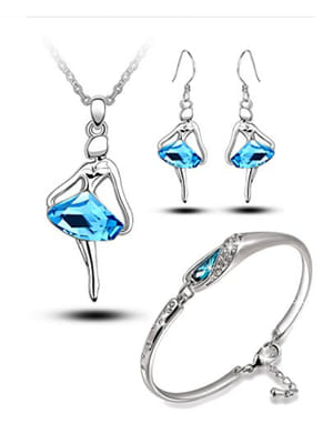 Valentine YouBella Fashion Jewellery Crystal Combo Pendant Necklace Set, Bangle Bracelet and Fancy Earrings for Women and Girls