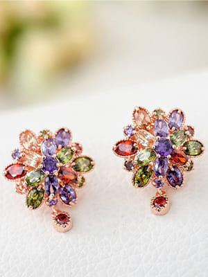 Valentine Gifts : YouBella Gracias Collection Swiss Zircon Jewellery Rainbow colors Exquisite Rose Gold Plated Earrings for Women and Girls