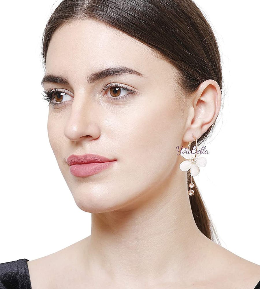 YouBella Gold Plated Drop Earrings for Women (Off-White)(YBEAR_31191)