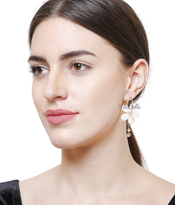YouBella Gold Plated Drop Earrings for Women (Off-White)(YBEAR_31191)