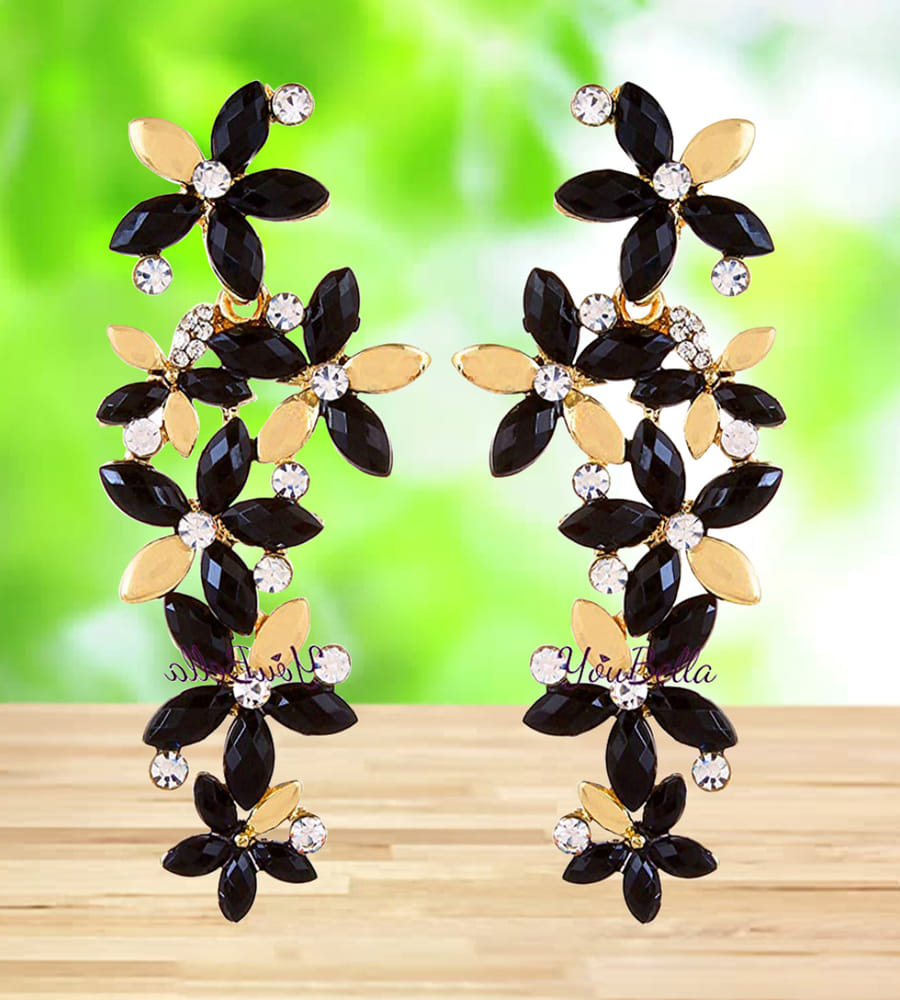 Valentine Gifts : YouBella Jewellery Designer Hanging Fancy Party Wear Earrings for Girls and Women (Golden-Black)