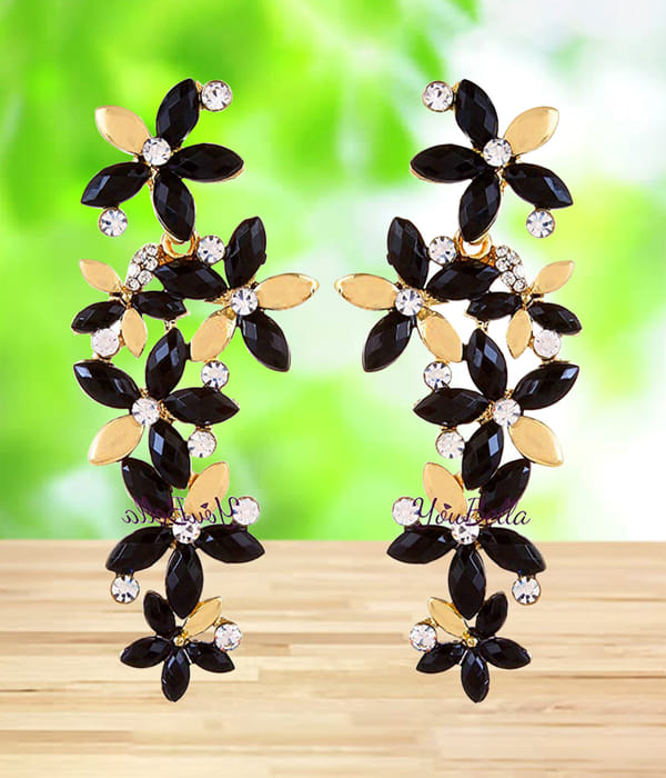 Valentine Gifts : YouBella Jewellery Designer Hanging Fancy Party Wear Earrings for Girls and Women (Golden-Black)