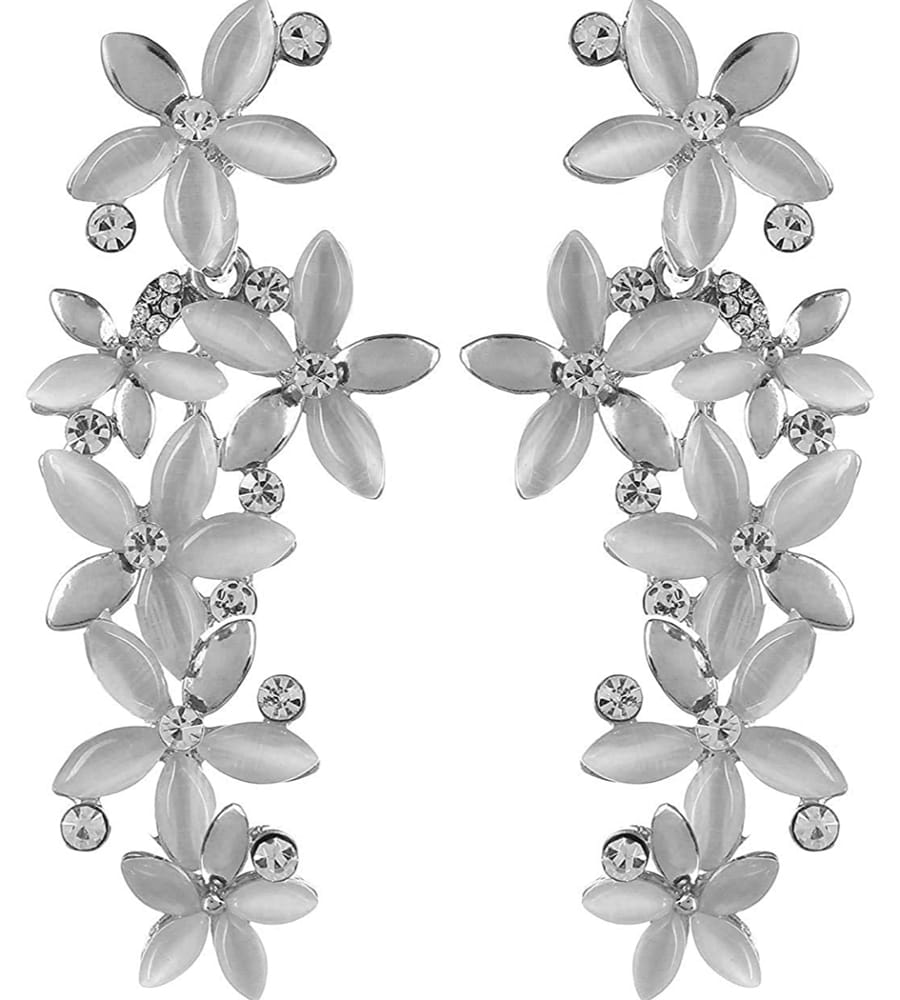 Valentine Gifts : YouBella Jewellery Designer Hanging Earrings for Girls and Women (Silver-White)
