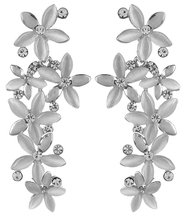 Valentine Gifts : YouBella Jewellery Designer Hanging Earrings for Girls and Women (Silver-White)