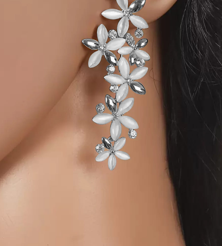 Valentine Gifts : YouBella Jewellery Designer Hanging Earrings for Girls and Women (Silver-White)