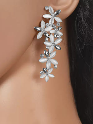Valentine Gifts : YouBella Jewellery Designer Hanging Earrings for Girls and Women (Silver-White)