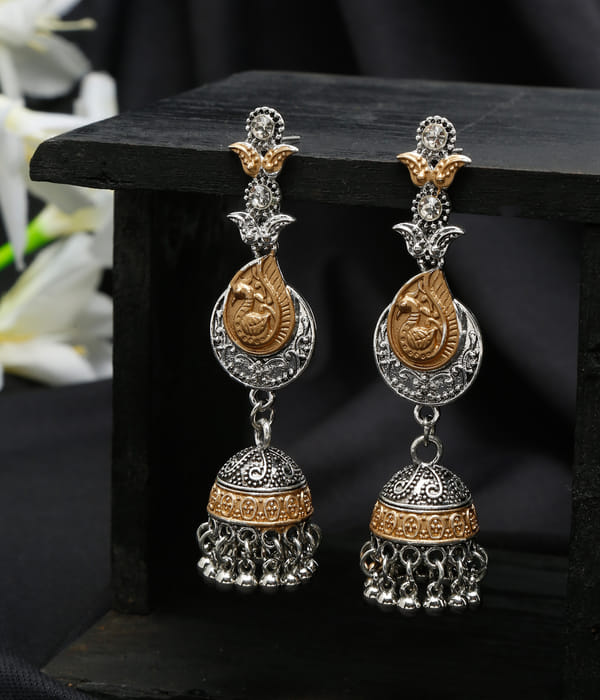 YouBella Jewellery Oxidised Silver Jhumka/Jhumki Earrings for Girls and Women (Silver) (Style 1)
