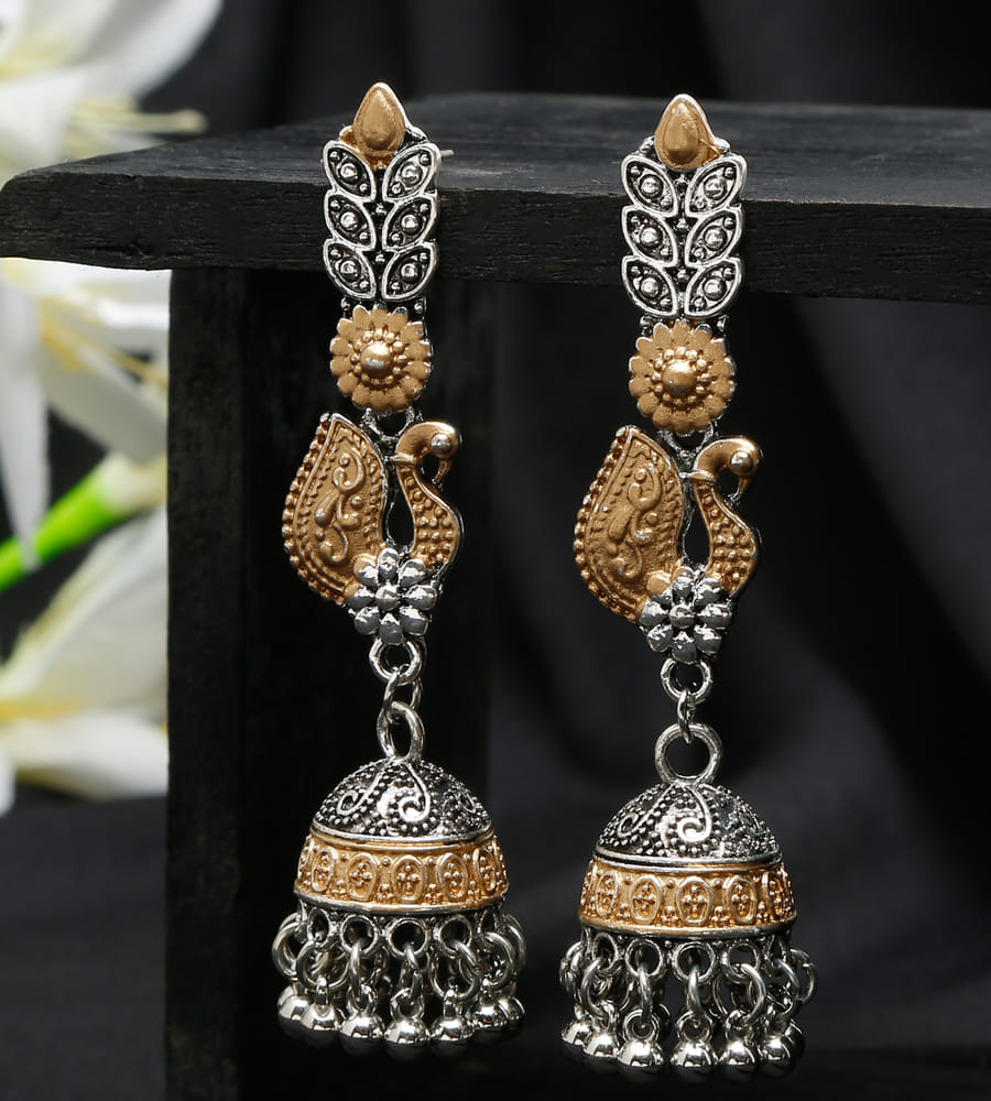 YouBella Jewellery Oxidised Silver Jhumka/Jhumki Earrings for Girls and Women (Silver) (Style 4)