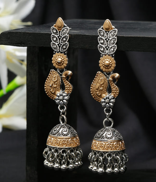 YouBella Jewellery Oxidised Silver Jhumka/Jhumki Earrings for Girls and Women (Silver) (Style 4)