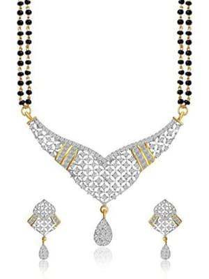 YouBella Women's Pride American Diamond Gold Plated Mangalsutra Pendant with Chain and Earrings for Women