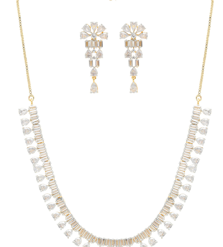 YouBella Jewellery Celebrity Inspired American Diamond Studded Necklace Jewellery Set with Earrings for Girls and Women (Gold) (YBNK_50543)
